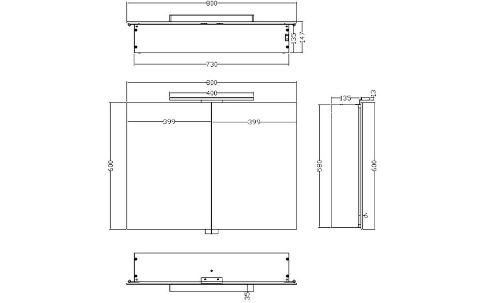 Xellanz LED Spiegelkast 80x60cm | 6W 6400K | Aluminium | Stopcontact