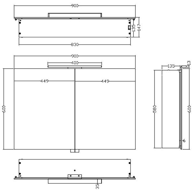 Xellanz LED Mirror Cabinet 90x60cm | 6W | Aluminum | Power Outlet Xellanz LED Mirror Cabinet 90x60cm | 6W | Aluminum | Power Outlet