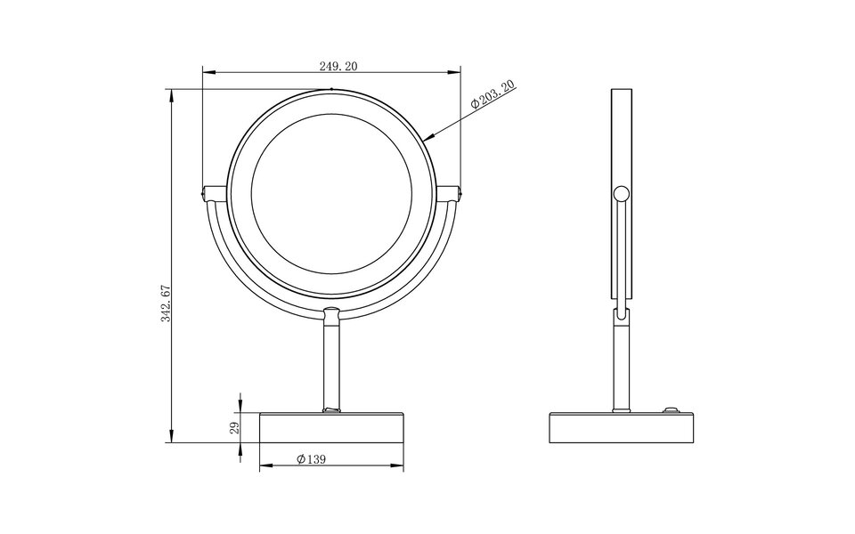 Wiesbaden LED Mirror 20cm | 1W | Matte Black | 5x Magnification, Wireless