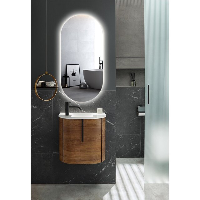 Ellipsvormige LED badkamerspiegel 50x100cm met dimbare verlichting, verwarming en touchbediening randloos design