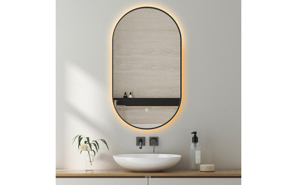 HLW LED LED Spiegel 40x75cm | 18W | Zwart | Dimbaar | Verwarming