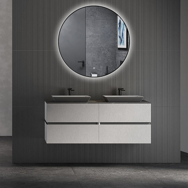 Ronde zwarte LED spiegel 60cm met verwarming, dimbare verlichting en touch bediening