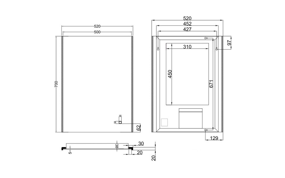 Wiesbaden LED Spiegel 52x70cm | 15W | Alu | Dimbaar | Verwarming | Sensor