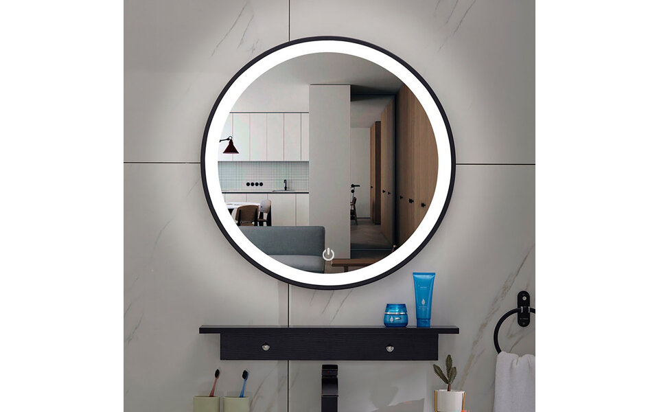 Xellanz LED Mirror 60cm Round | 24W | Dimmable & Touch | Matte Black