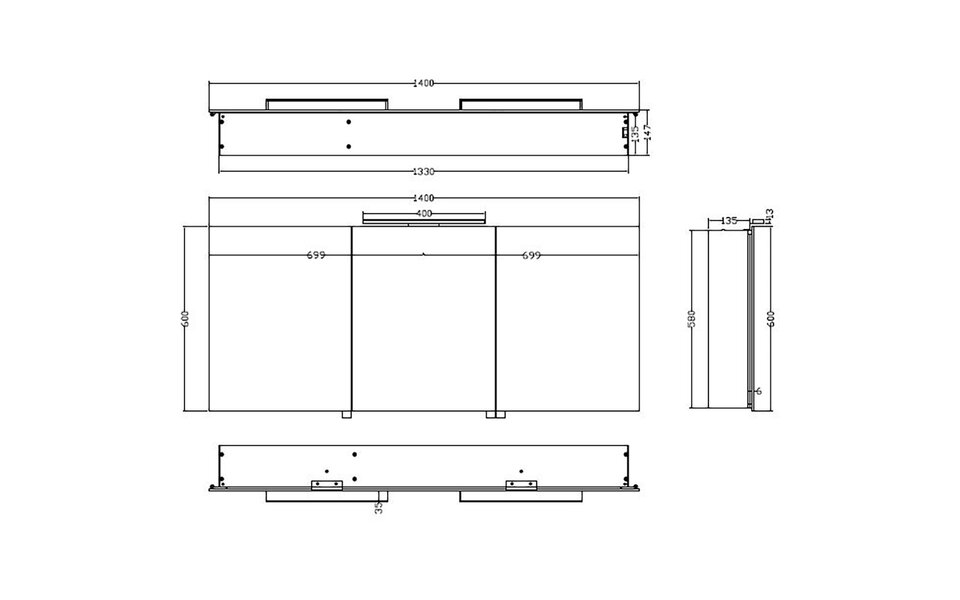 Xellanz LED Mirror Cabinet 140x60x14 | 6W 6400K | Aluminum & Power Outlet