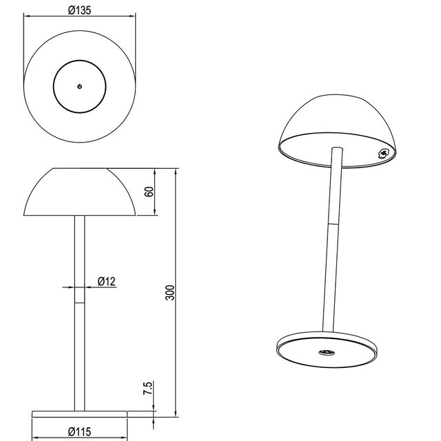 HLW LED LED Table Lamp - Trion Rado - 1.7W - Warm White 3000K - Rechargeable Batteries - Matte Black - Plastic