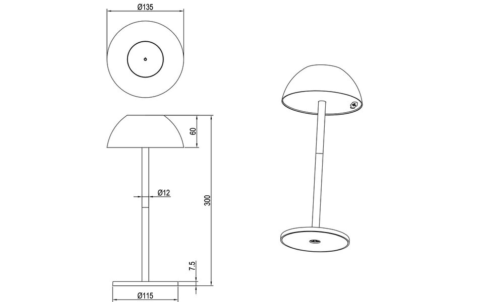HLW LED LED Tafellamp - Trion Rado - 1.7W - Warm Wit 3000K - Oplaadbare batterijen - Mat Zwart - Kunststof