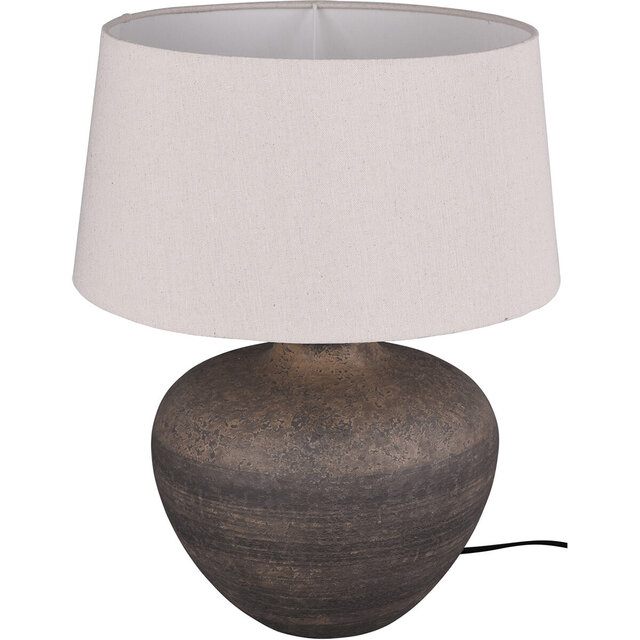 Ronde matbruine keramieken LED tafellamp met E27 fitting geschikt tot 60W