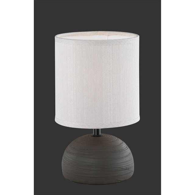 Ronde matbruine keramieken tafellamp met E14 fitting en maximaal 40W vermogen Ronde matbruine keramieken tafellamp met E14 fitting en maximaal 40W vermogen