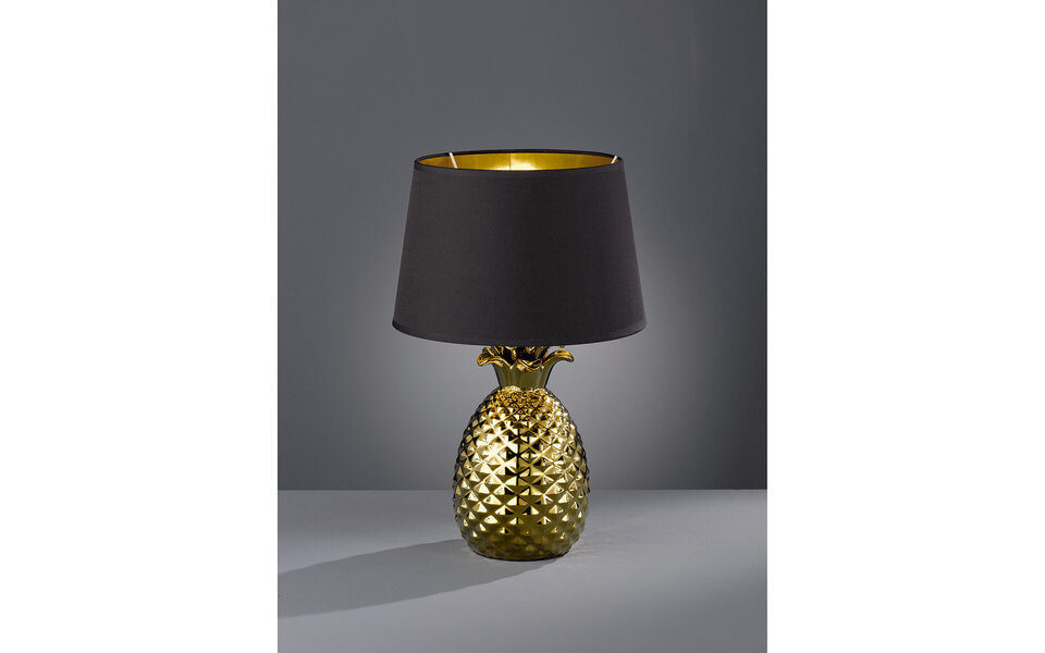 HLW LED LED Tafellamp - Tafelverlichting - Trion Pinaply - E27 Fitting - Rond - Mat Goud - Keramiek