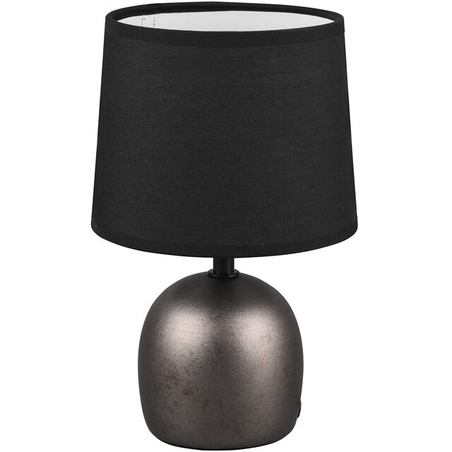 Ronde LED tafellamp van keramiek in antiek nikkel met E14 fitting en maximaal 40W vermogen Ronde LED tafellamp van keramiek in antiek nikkel met E14 fitting en maximaal 40W vermogen