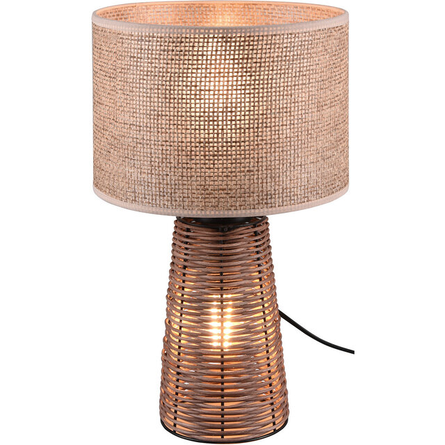 LED Tafellamp - Tafelverlichting - Trion Strado - E27 Fitting - Rond - Mat Bruin - Hout Verlichting per ruimte