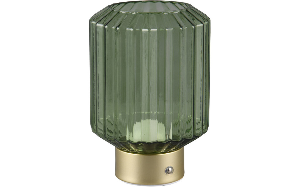 HLW LED LED Tafellamp - Trion Doli - 1.5W - Warm Wit 3000K - Oplaadbare batterijen - Mat Messing - Metaal - Groen Glas