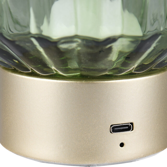 HLW LED LED Tafellamp - Trion Doli - 1.5W - Warm Wit 3000K - Oplaadbare batterijen - Mat Messing - Metaal - Groen Glas