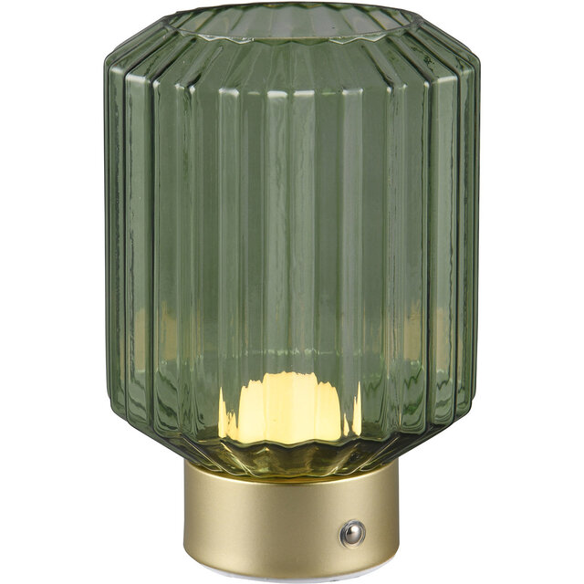 HLW LED LED Table Lamp - Trion Doli - 1.5W - Warm White 3000K - Rechargeable Batteries - Matte Brass - Metal - Green Glass HLW LED LED Table Lamp - Trion Doli - 1.5W - Warm White 3000K - Rechargeable Batteries - Matte Brass - Metal - Green Glass