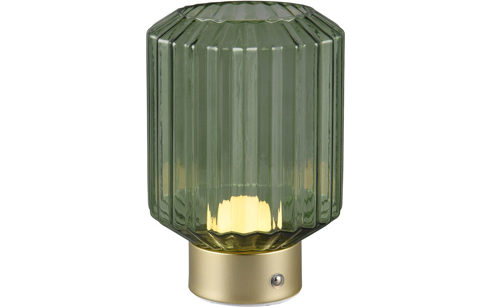 HLW LED LED Tafellamp - Trion Doli - 1.5W - Warm Wit 3000K - Oplaadbare batterijen - Mat Messing - Metaal - Groen Glas