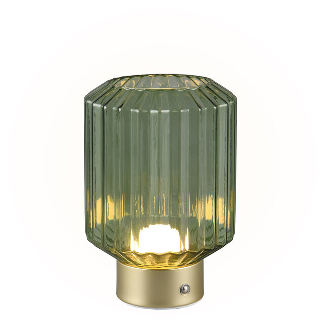 HLW LED LED Table Lamp - Trion Doli - 1.5W - Warm White 3000K - Rechargeable Batteries - Matte Brass - Metal - Green Glass HLW LED LED Table Lamp - Trion Doli - 1.5W - Warm White 3000K - Rechargeable Batteries - Matte Brass - Metal - Green Glass
