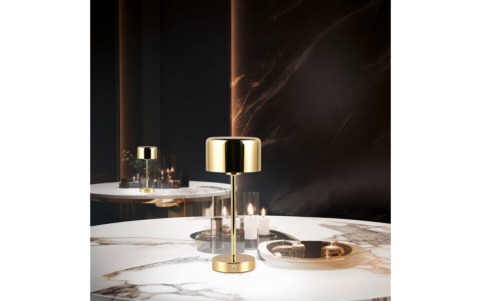 HLW LED LED Table Lamp - Trion Feli - 1.5W - Warm White 3000K - Rechargeable Batteries - Polished Brass - Metal