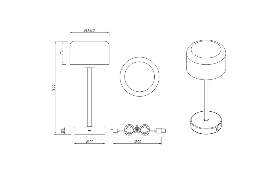 HLW LED LED Tafellamp - Trion Feli - 1.5W - Warm Wit 3000K - Oplaadbare batterijen - Gepolijst Messing - Metaal