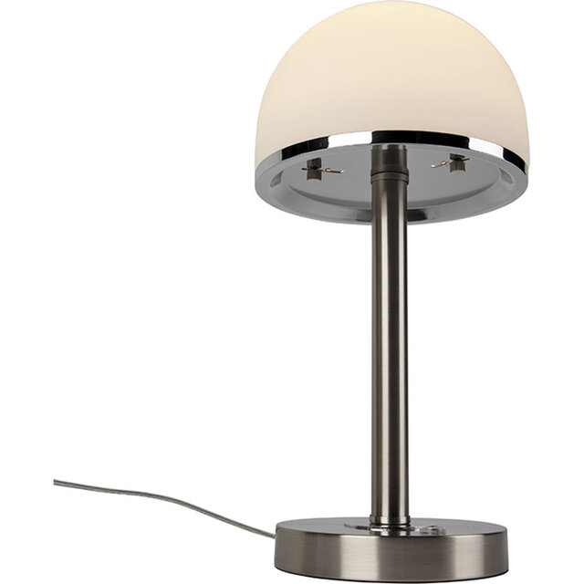Ronde dimbare LED tafellamp van mat nikkel met warm wit licht 3000K en 4W vermogen