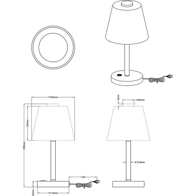 HLW LED LED Table Lamp - Trion Emaro - 4.5W - Warm White 3000K - Dimmable - Round - Matte Nickel - Aluminum