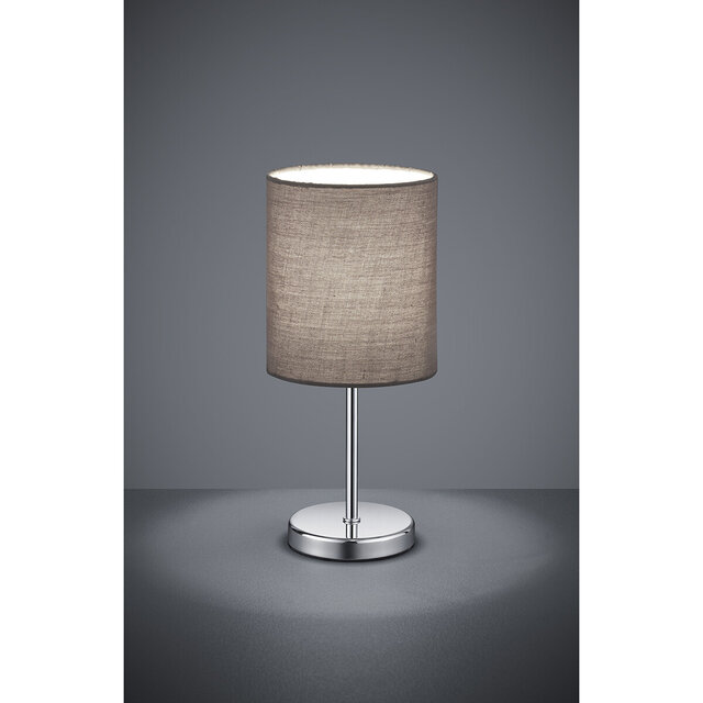 Ronde matgrijze aluminium LED tafellamp met E14 fitting en maximaal 40W vermogen Ronde matgrijze aluminium LED tafellamp met E14 fitting en maximaal 40W vermogen