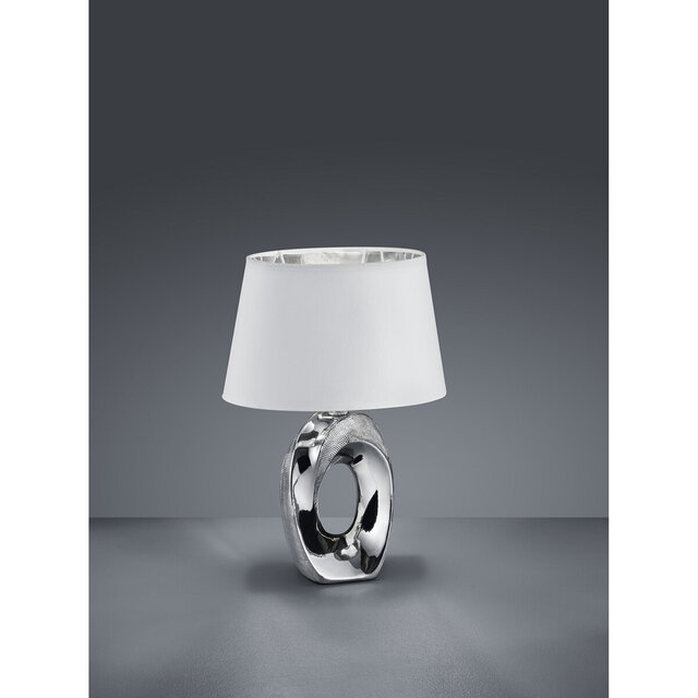 Ronde matzilver keramieken LED tafellamp met E14 fitting en maximaal 40W vermogen