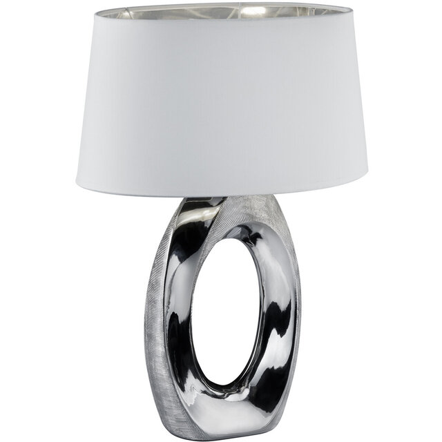 LED Tafellamp - Tafelverlichting - Trion Tibos - E27 Fitting - Rond - Mat Zilver - Keramiek Verlichting per ruimte