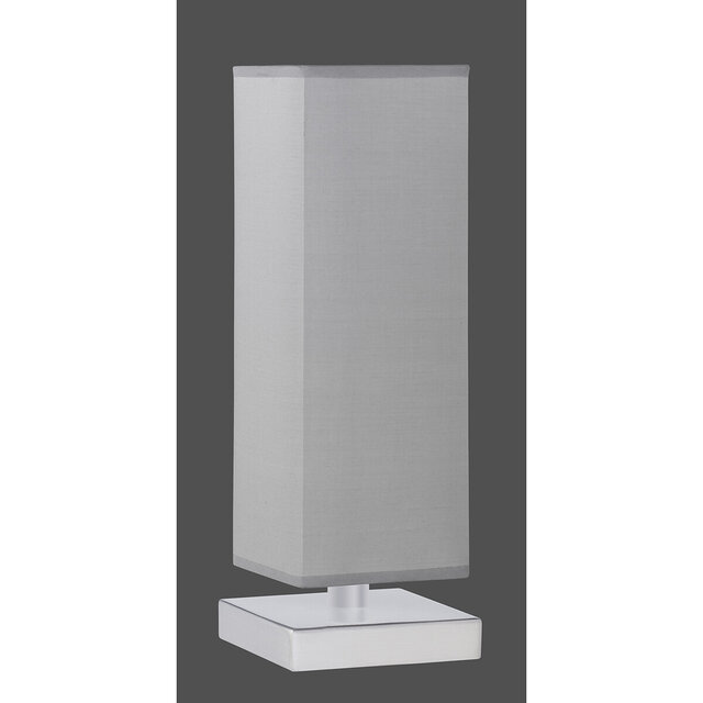 Mat nikkelkleurige LED tafellamp met E14 fitting en warm wit licht van 2700K, IP44 geschikt voor vochtige ruimtes Mat nikkelkleurige LED tafellamp met E14 fitting en warm wit licht van 2700K, IP44 geschikt voor vochtige ruimtes