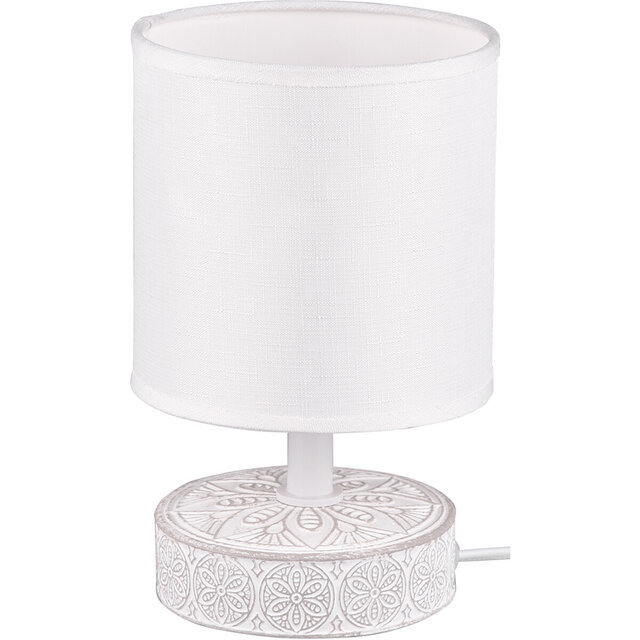 Ronde mat witte keramieken tafellamp met E14 fitting en maximaal 28W vermogen