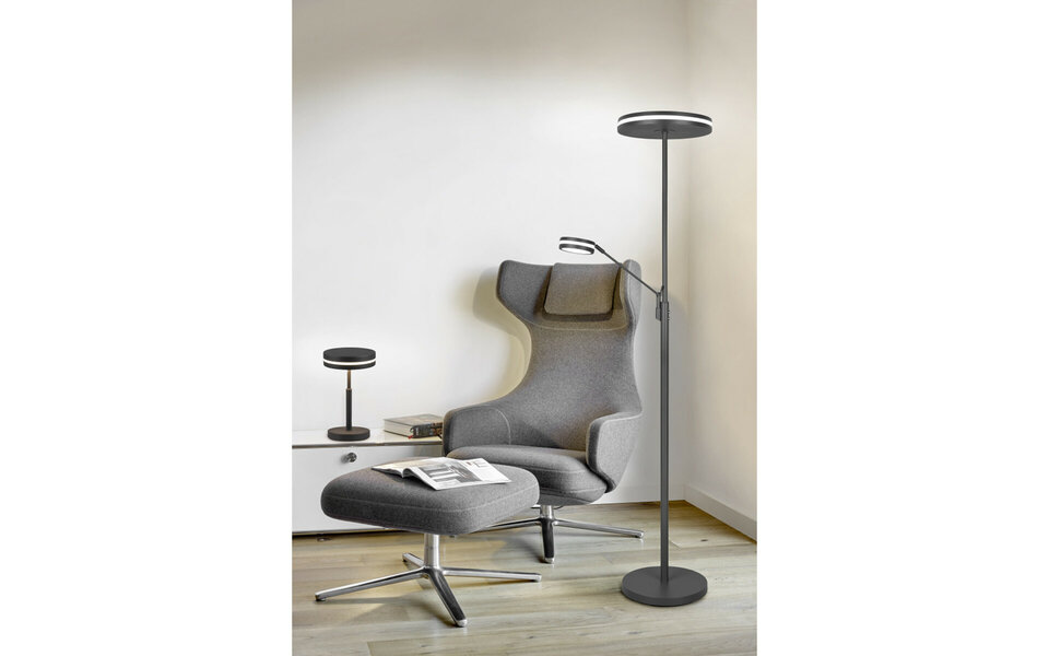 HLW LED LED Tafellamp - Trion Franco - 6W - Warm Wit 3000K - Rond - Mat Antraciet - Aluminium