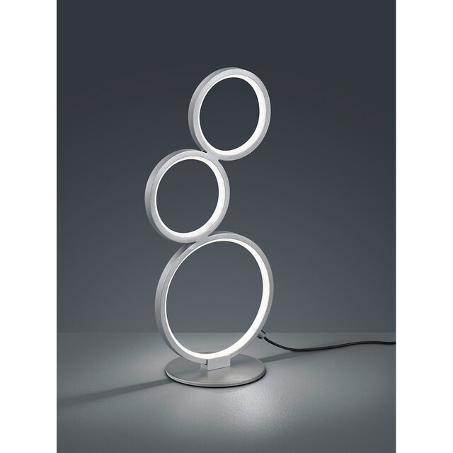 Ronde dimbare LED tafellamp van mat zilver aluminium met 17W vermogen en warm wit licht 3000K