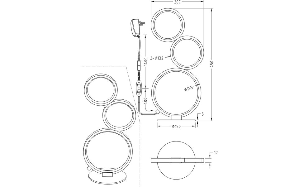 HLW LED LED Tafellamp - Trion Rondy - 17W - Warm Wit 3000K - Dimbaar - Rond - Mat Zilver - Aluminium