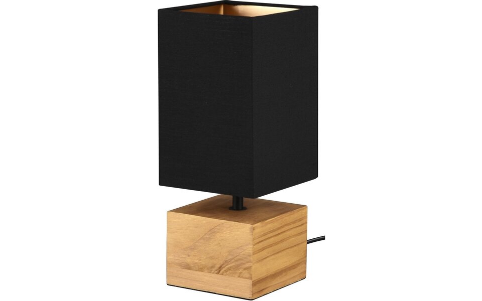 HLW LED LED Tafellamp - Tafelverlichting - Trion Wooden - E14 Fitting - Vierkant - Mat Zwart/Goud - Hout