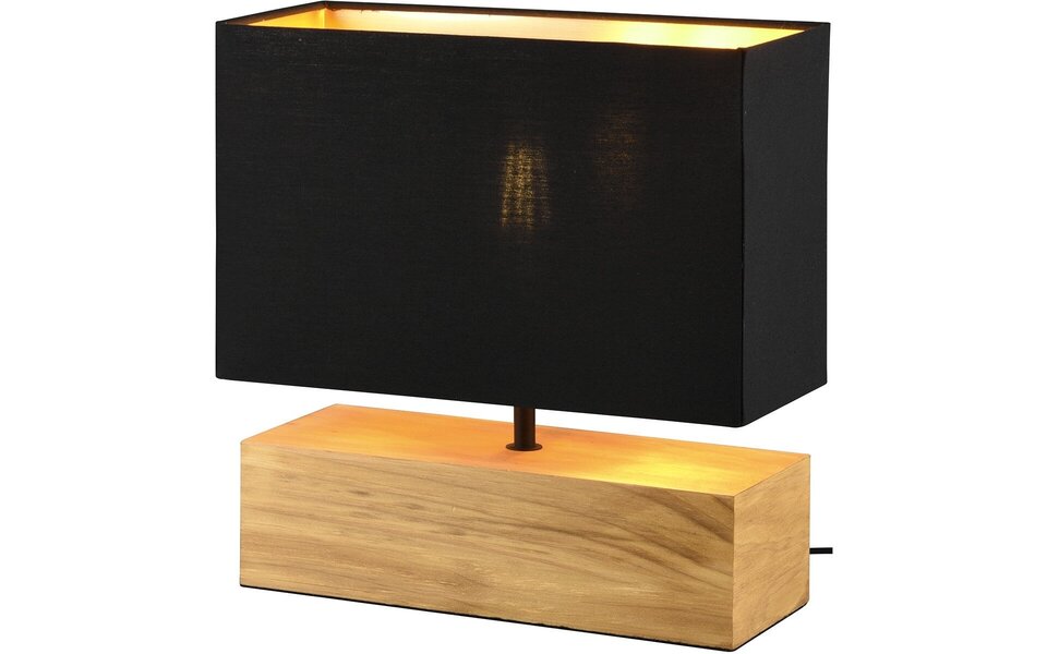 HLW LED LED Table Lamp - Table Lighting - Trion Wooden - E27 Fitting - Rectangular - Matte Black/Gold - Wood
