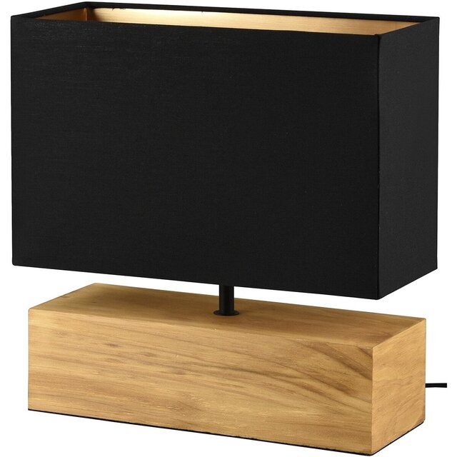 Rechthoekige LED tafellamp met mat zwarte en gouden houten afwerking en E27 fitting tot 60W