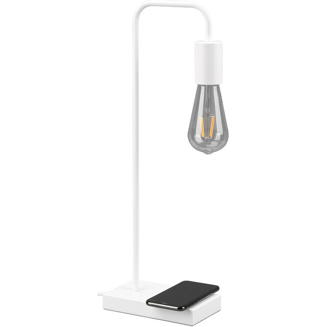 Witte rechthoekige LED tafellamp met E27 fitting en mat aluminium behuizing tot 10W