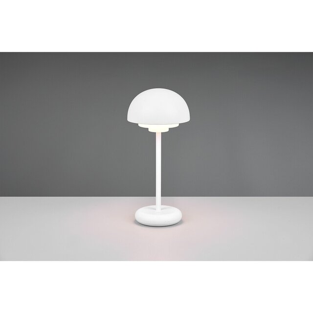 HLW LED Dimmable LED Table Lamp 2W Warm White 3000K – Rechargeable, IP44 Splashproof & Round Matte White