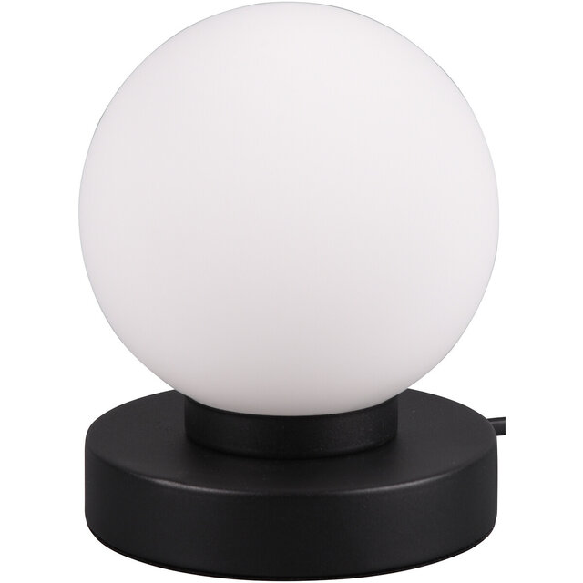 Ronde zwarte LED tafellamp van mat aluminium met E14 fitting en maximaal 40W vermogen Ronde zwarte LED tafellamp van mat aluminium met E14 fitting en maximaal 40W vermogen