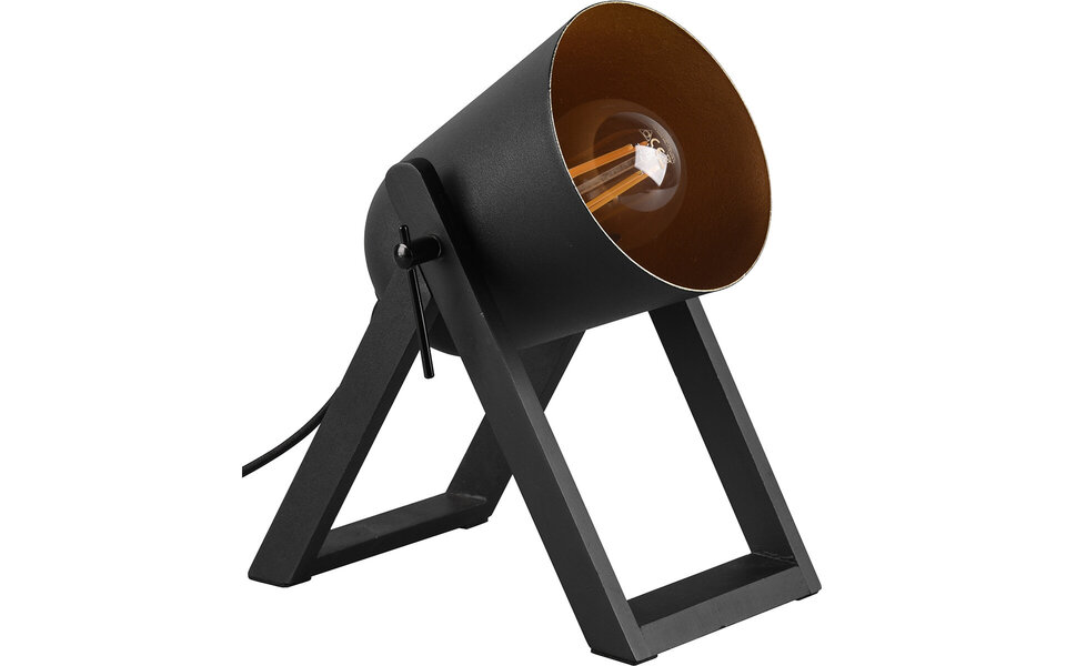 HLW LED LED Tafellamp - Tafelverlichting - Trion Maryla - E27 Fitting - Rond - Mat Zwart/Goud - Hout