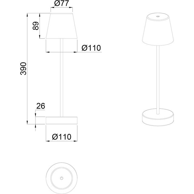 HLW LED Dimmable LED Table Lamp Trion Marty with Rechargeable Batteries, Round, Splashproof IP44