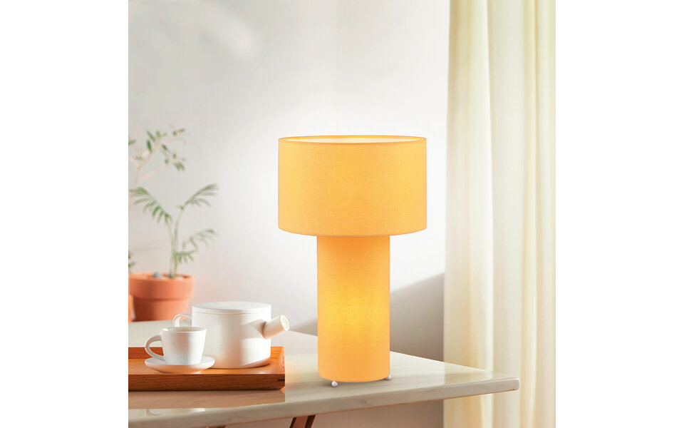 HLW LED LED Tafellamp - Trion Balin - E27 Fitting - Rond - Geel - Textiel HLW LED LED Tafellamp - Trion Balin - E27 Fitting - Rond - Geel - Textiel