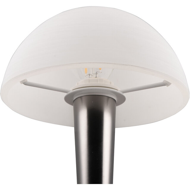 Zwarte LED tafellamp met chroom accenten, E14 fitting, 4.9W, 470 lumen, warm wit licht 3000K