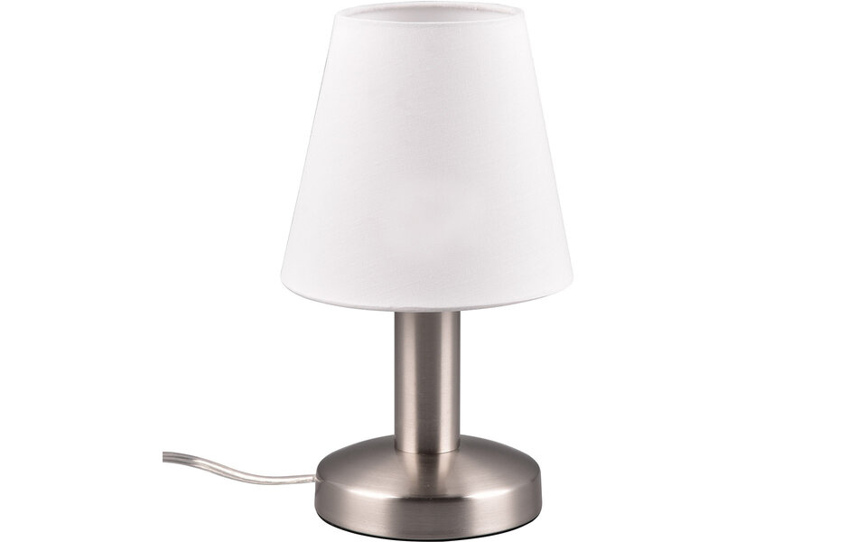 HLW LED LED Tafellamp - Trion Masti - E14 Fitting - 1 lichtpunt - Mat Nikkel - Metaal - Witte Lampenkap HLW LED LED Tafellamp - Trion Masti - E14 Fitting - 1 lichtpunt - Mat Nikkel - Metaal - Witte Lampenkap