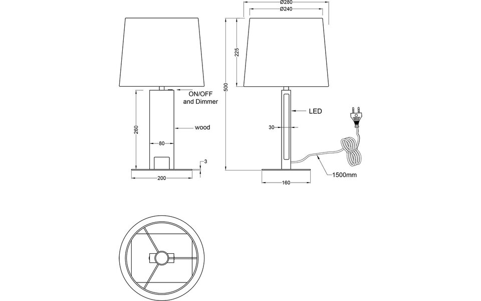 HLW LED LED Table Lamp - Table Lighting - Trion Hula - E27 Fitting - Dimmable - Matte Black - Metal