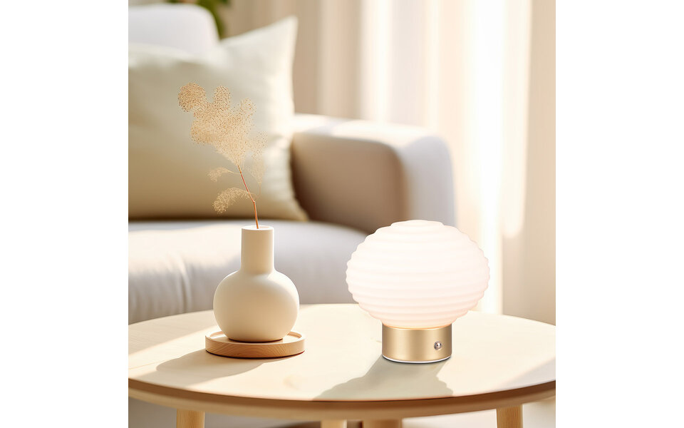 HLW LED LED Table Lamp - Trion Rali - 1.5W - Warm White 3000K - Rechargeable batteries - Oval - Matte Brass - Metal