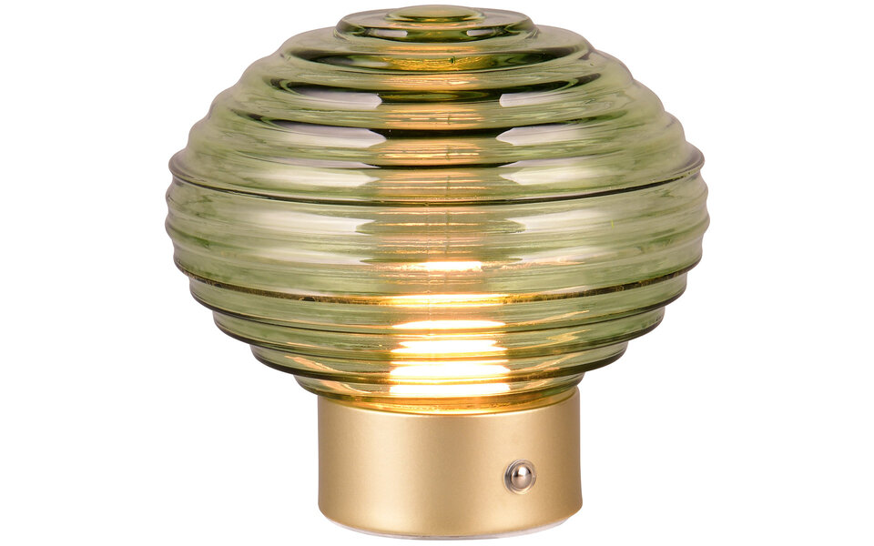 HLW LED LED Table Lamp - Trion Rali - 1.5W - Warm White 3000K - Rechargeable batteries - Oval - Matt Brass - Metal - Green - Glass