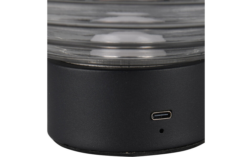 HLW LED LED Table Lamp - Trion Rali - 1.5W - Warm White 3000K - Rechargeable batteries - Oval - Matte Black - Metal - Smoke Color - Glass