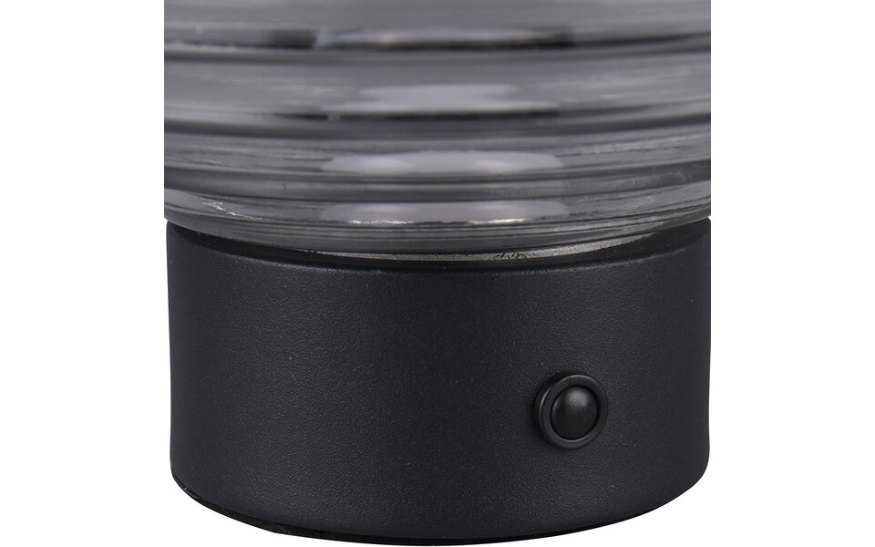 HLW LED LED Table Lamp - Trion Rali - 1.5W - Warm White 3000K - Rechargeable batteries - Oval - Matte Black - Metal - Smoke Color - Glass
