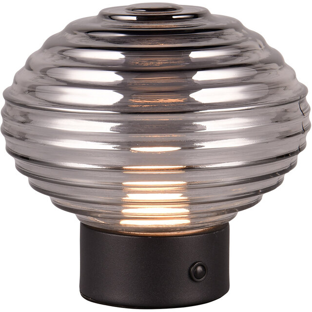 HLW LED LED Tafellamp - Trion Rali - 1.5W - Warm Wit 3000K - Oplaadbare batterijen - Ovaal - Mat Zwart - Metaal - Rookkleur - Glas HLW LED LED Tafellamp - Trion Rali - 1.5W - Warm Wit 3000K - Oplaadbare batterijen - Ovaal - Mat Zwart - Metaal - Rookkleur - Glas